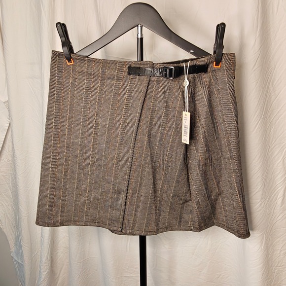 Max Studio Dresses & Skirts - Max Studio London Herringbone Wrap Mini Skirt Size L Brown Plaid Buckle 4707Q13